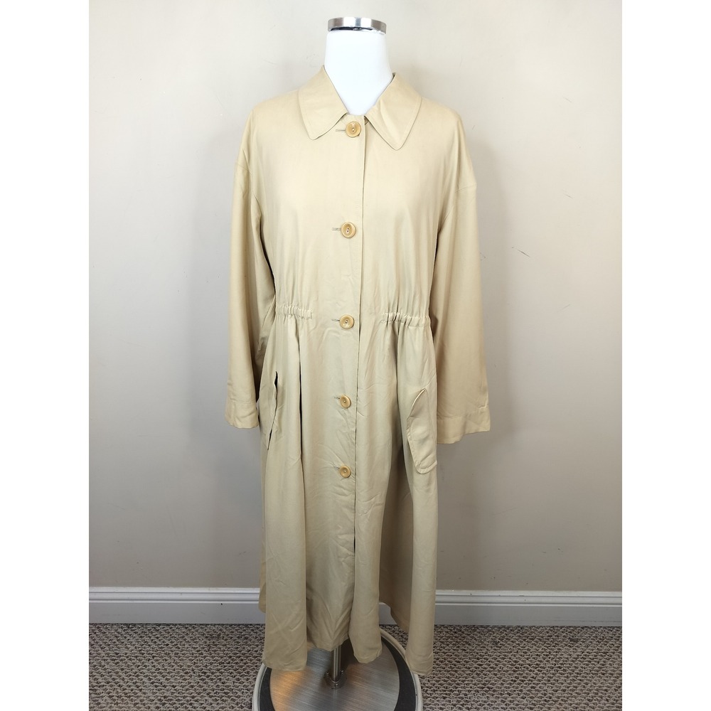 Nic Janik Silk Trench Jacket 36 / S-M Women's Cinch Tie Waist Minimalist Tan